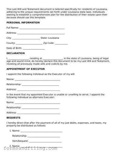 Free Louisiana Last Will and Testament Template
