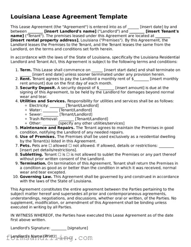 Free Louisiana Lease Agreement Template