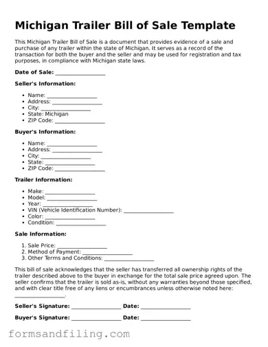 Free Michigan Trailer Bill of Sale Template