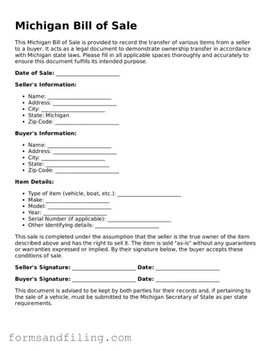 Free Michigan Bill of Sale Template