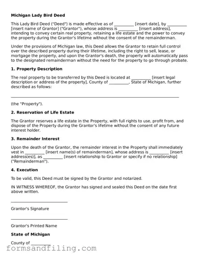 Free Michigan Lady Bird Deed Template