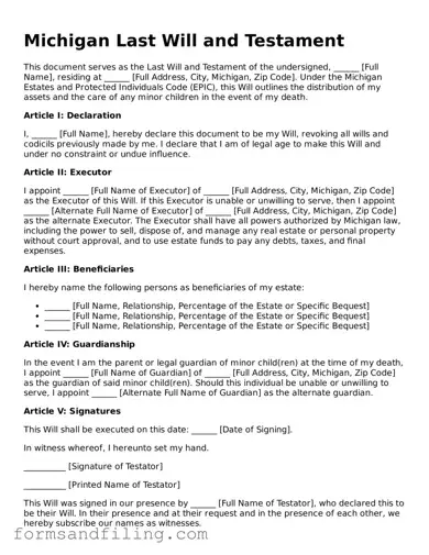 Free Michigan Last Will and Testament Template
