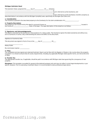 Free Michigan Quitclaim Deed Template