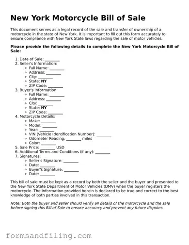 Free New York Motorcycle Bill of Sale Template