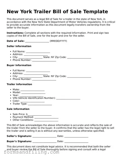 Free New York Trailer Bill of Sale Template