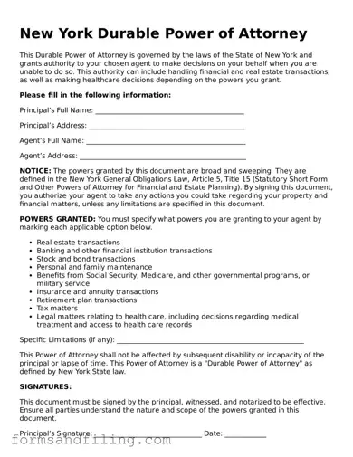 Free New York Durable Power of Attorney Template