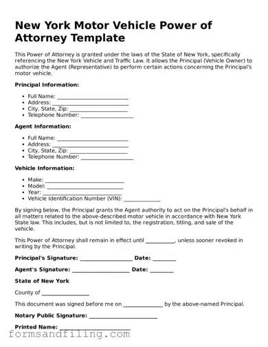 Free New York Motor Vehicle Power of Attorney Template