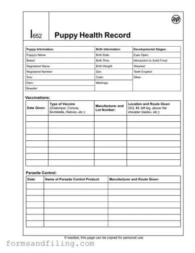 Fill Out a Valid Puppy Health Record Template