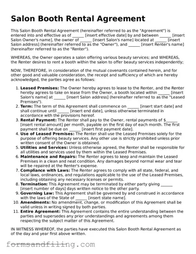 Free Salon Booth Rental Agreement Template