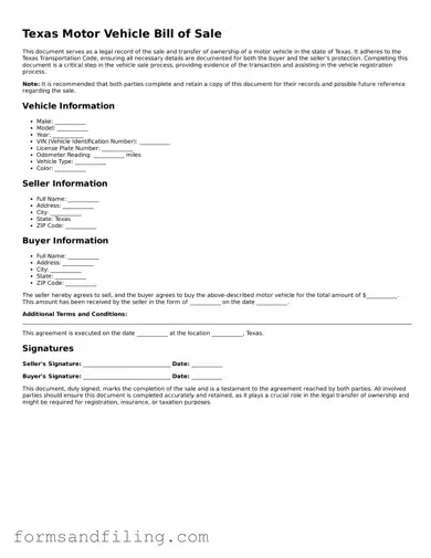 Free Texas Motor Vehicle Bill of Sale Template