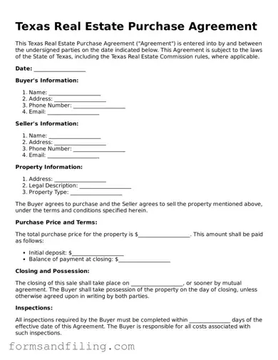 Free Texas Real Estate Purchase Agreement Template