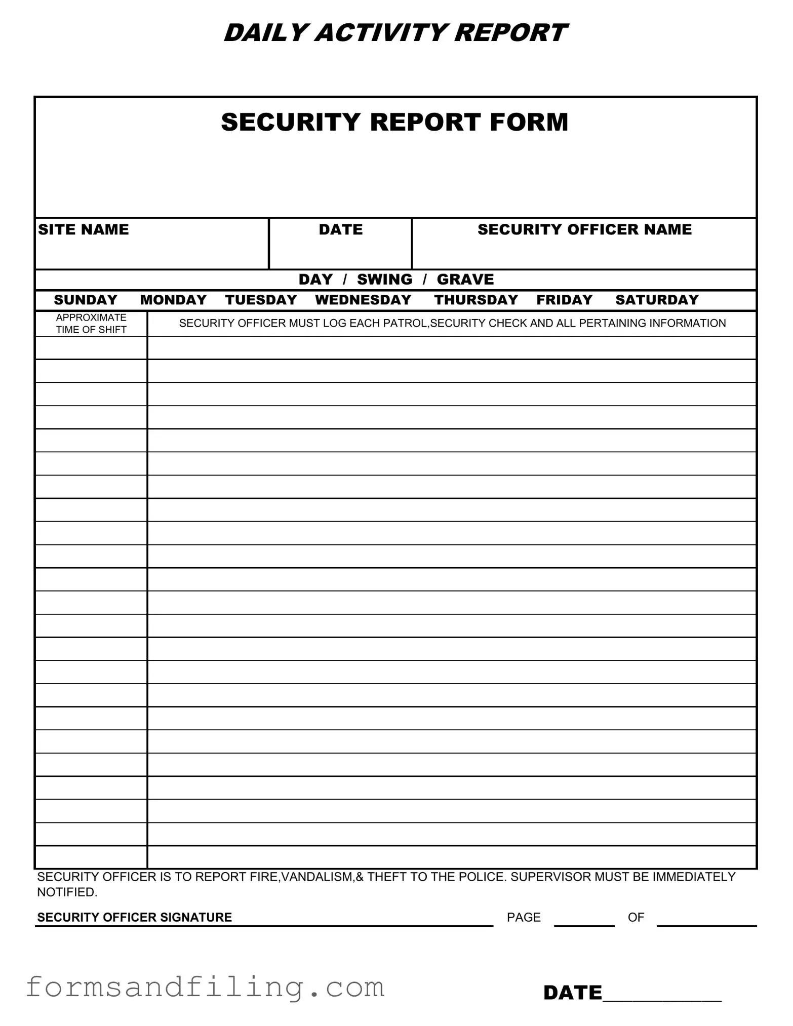 Fill Out a Valid Security Guard Daily Report Sample Template