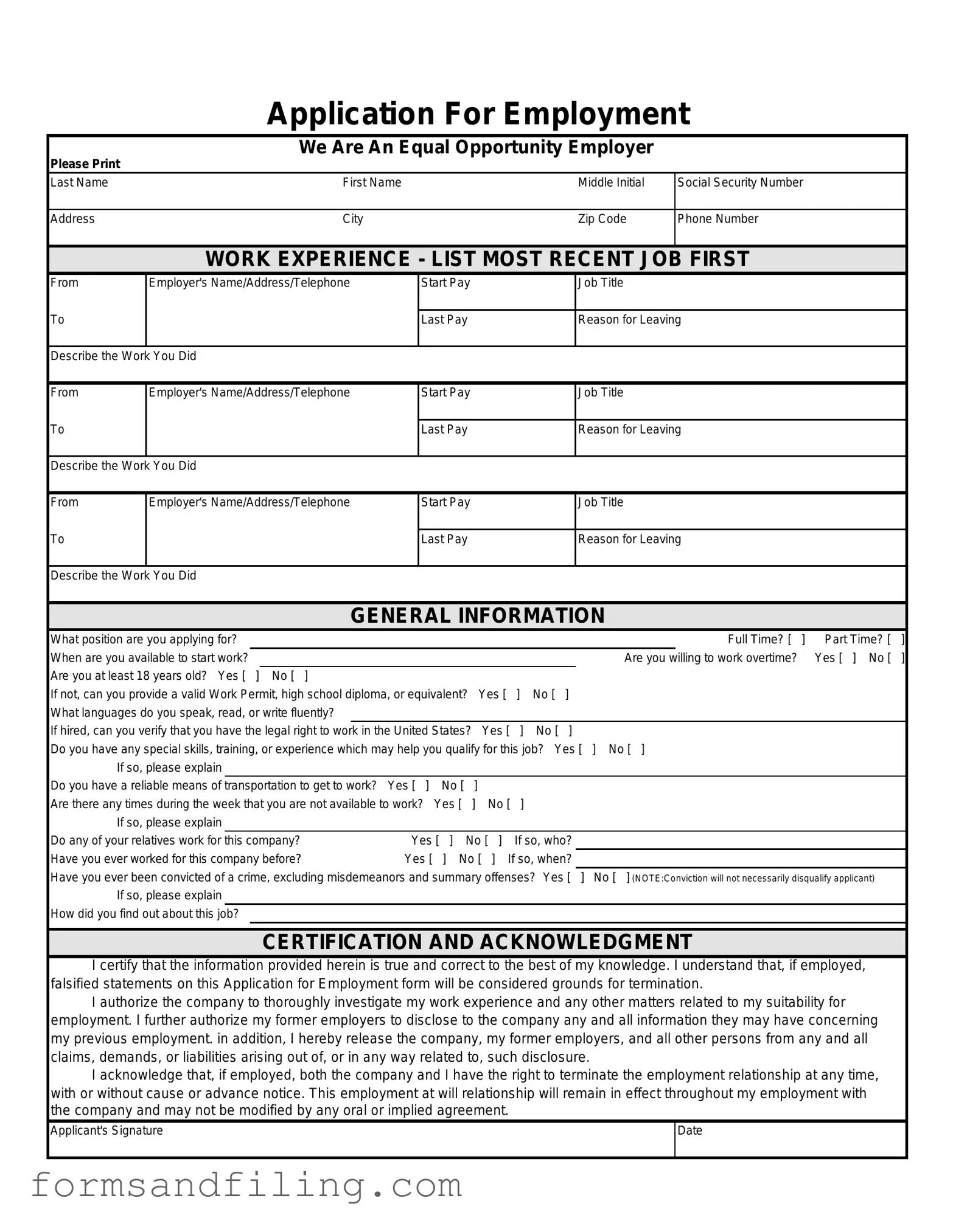 Fill Out a Valid Spanish Application Employment Template
