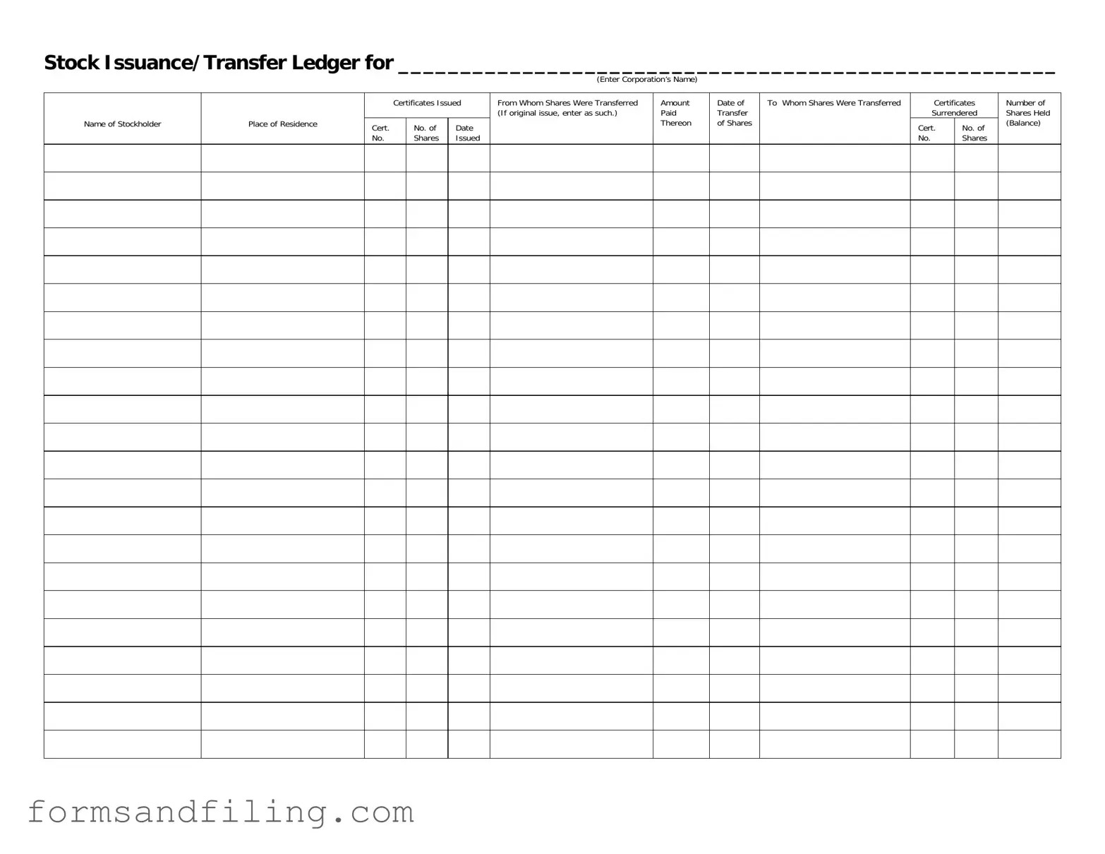 Fill Out a Valid Stock Transfer Ledger Template