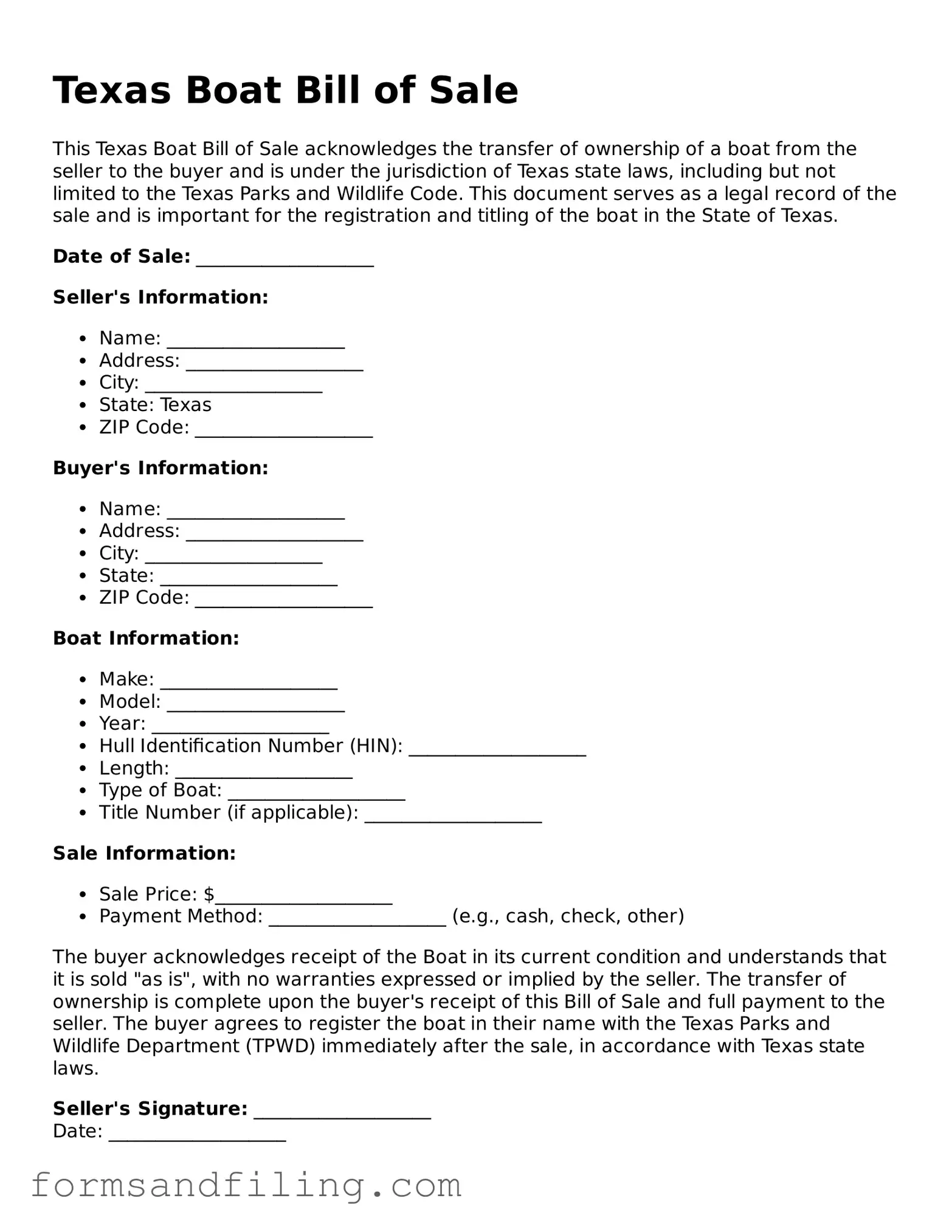 Free Texas Boat Bill of Sale Template