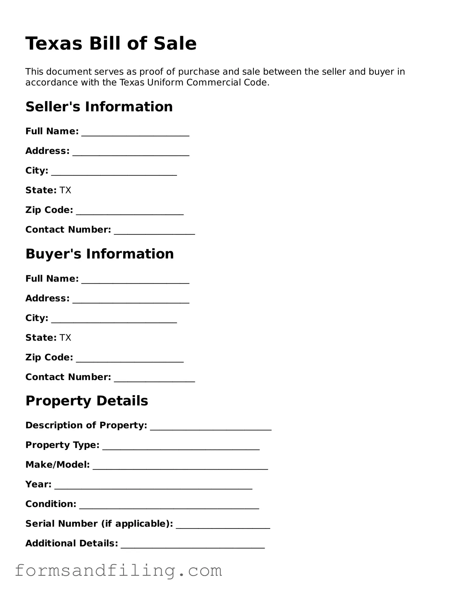 Free Texas Bill of Sale Template