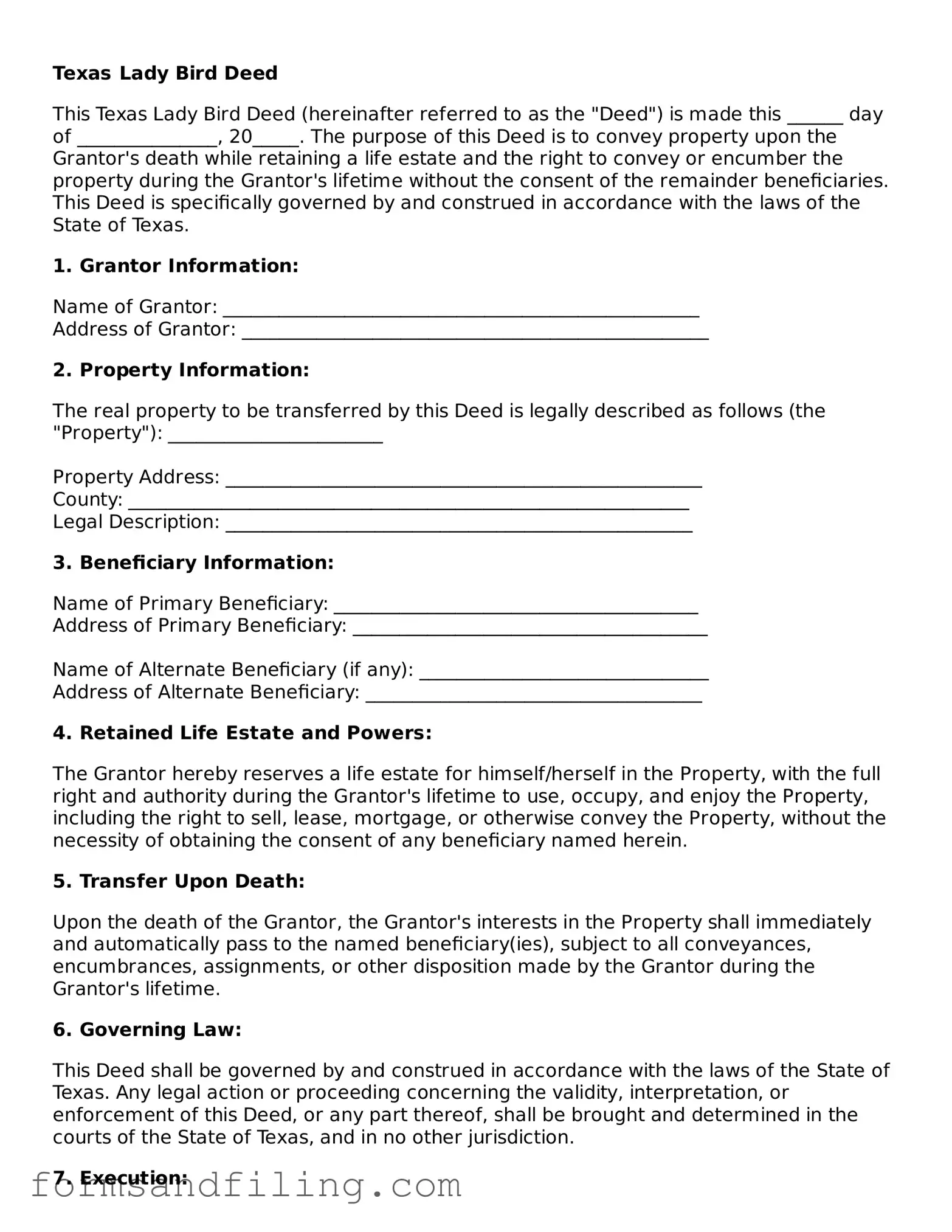 Free Texas Lady Bird Deed Template