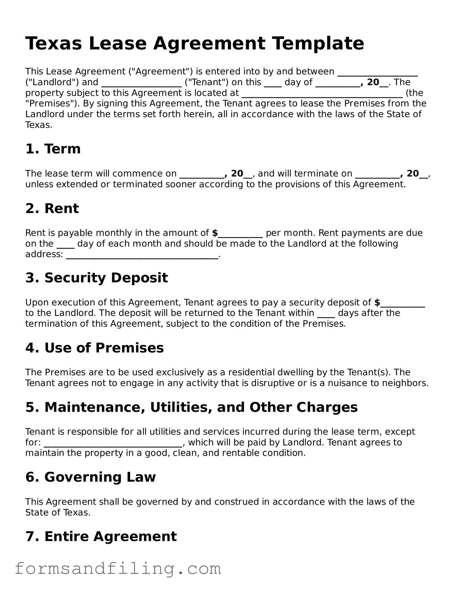 Free Texas Lease Agreement Template