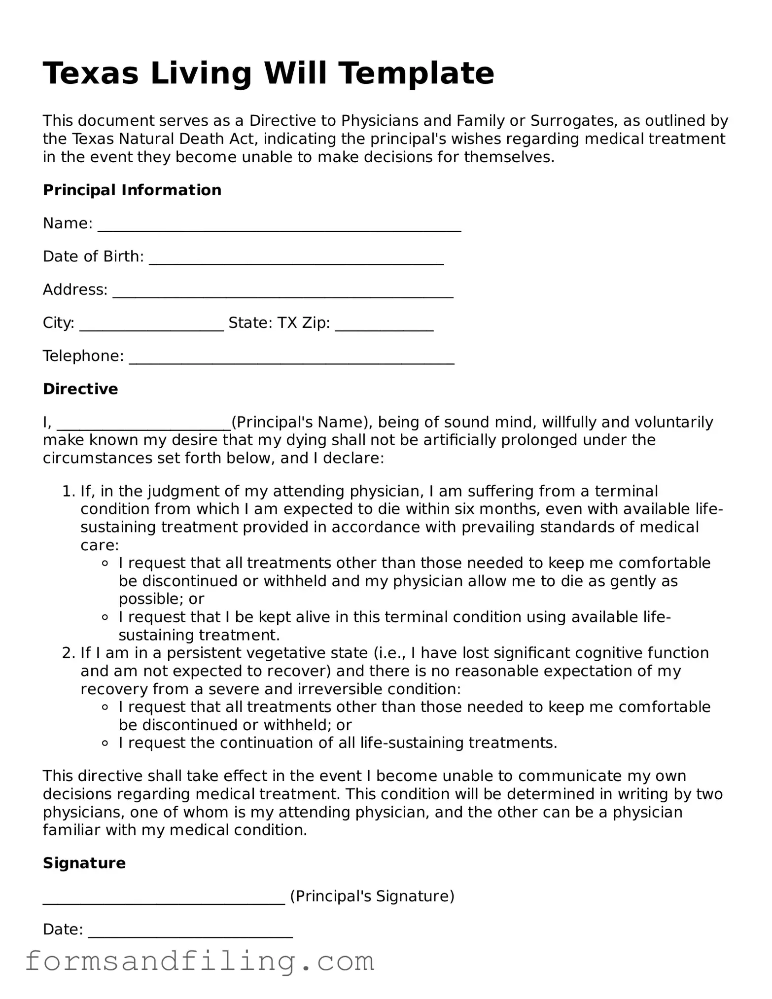 Free Texas Living Will Template