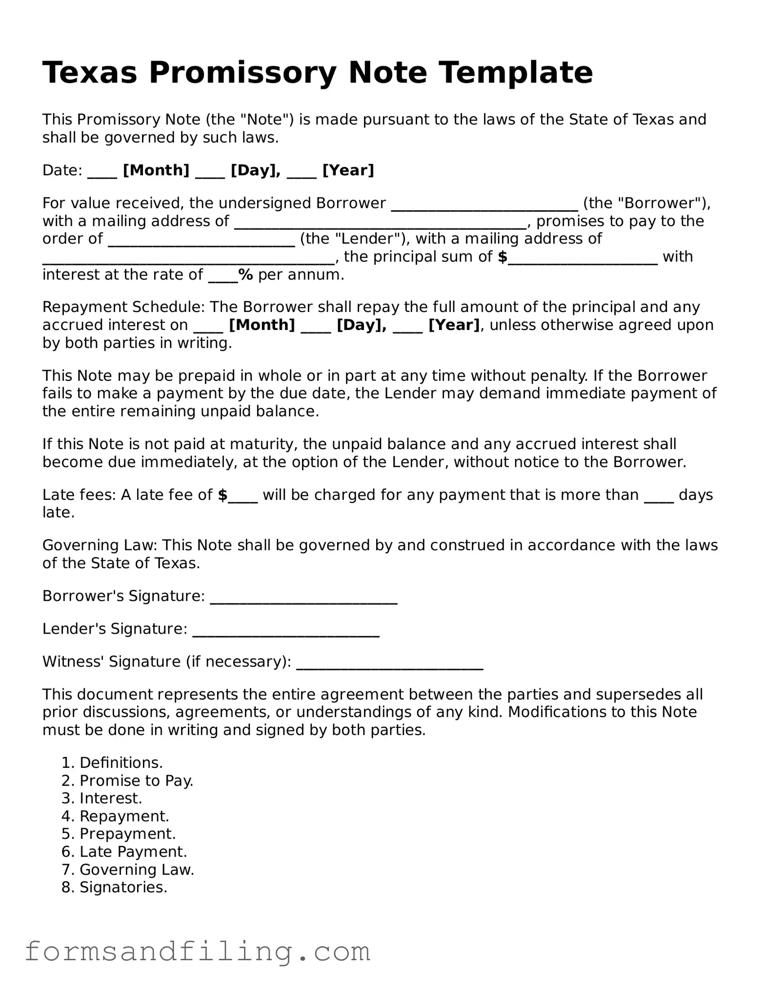 Free Texas Promissory Note Template