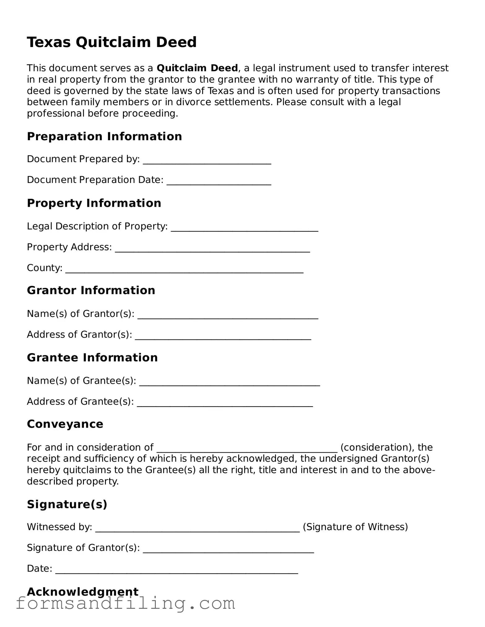 Free Texas Quitclaim Deed Template