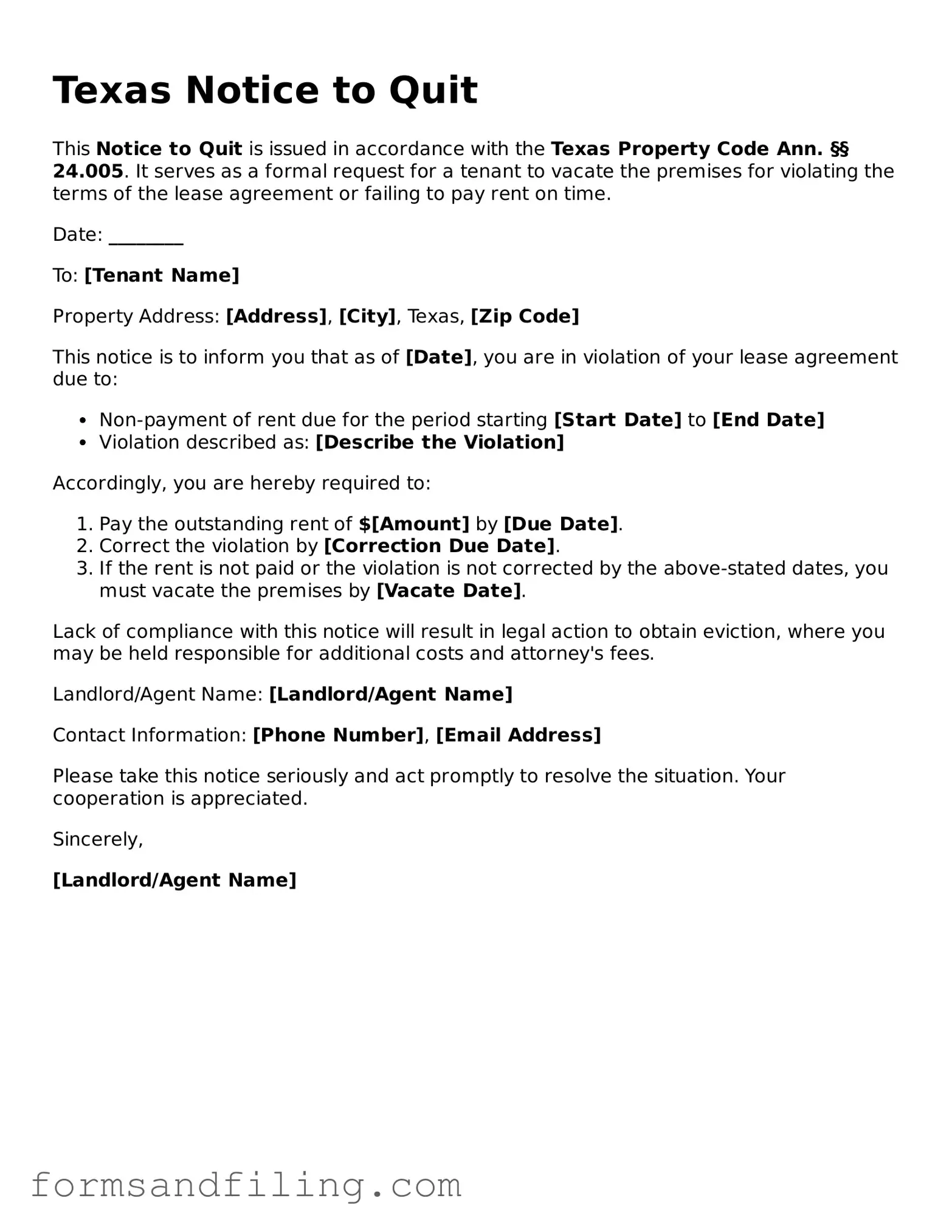 Free Texas Notice to Quit Template