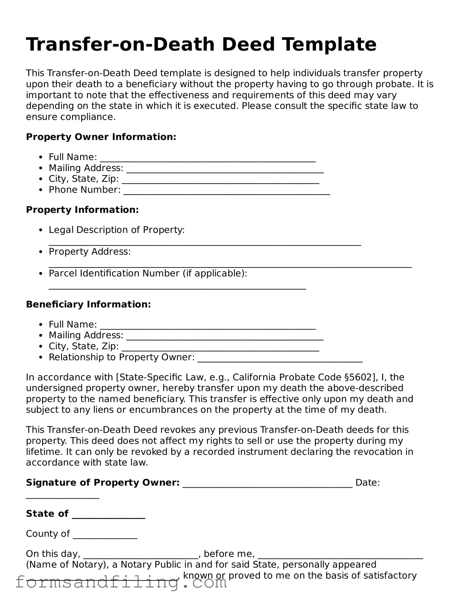 Free Transfer-on-Death Deed Template