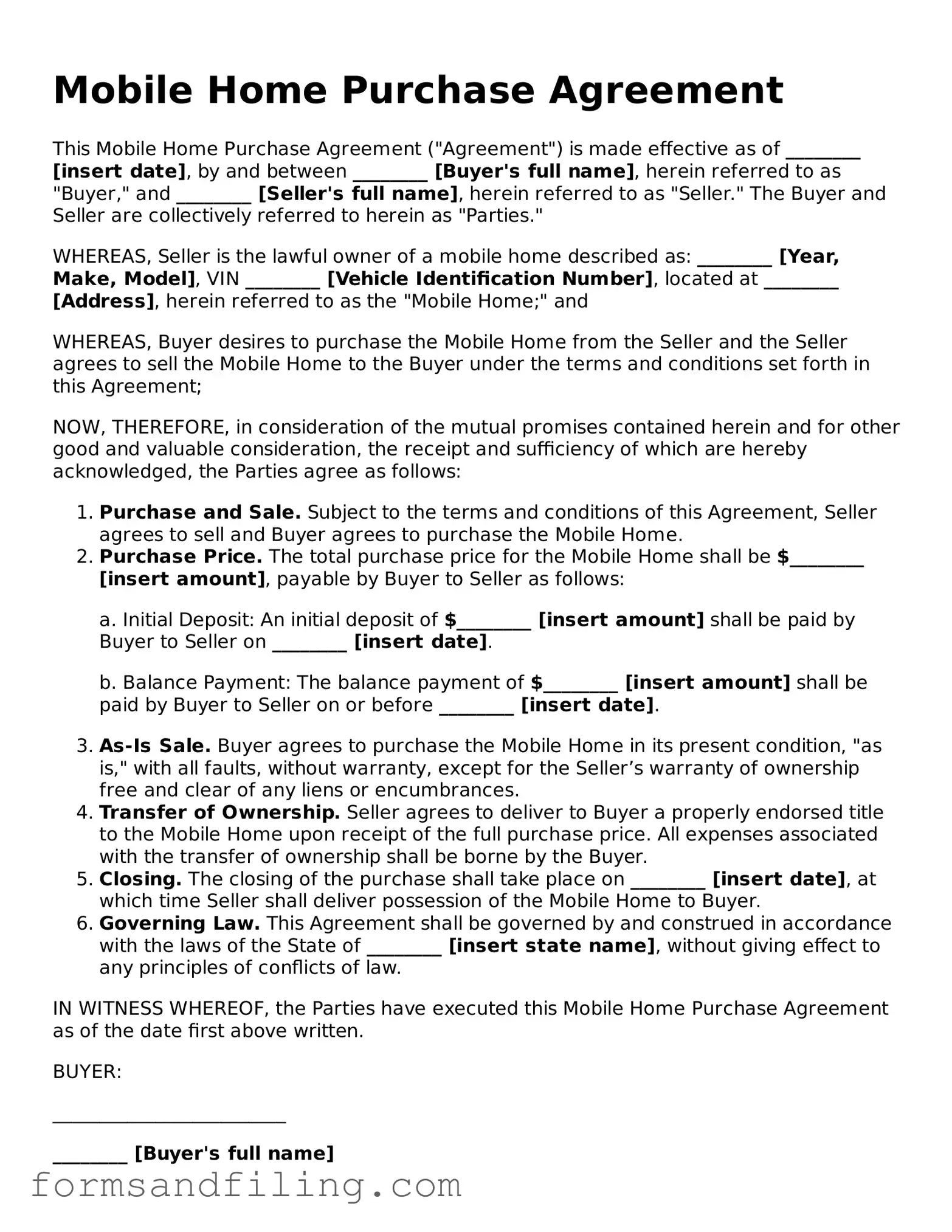 Free Mobile Home Purchase Agreement Template