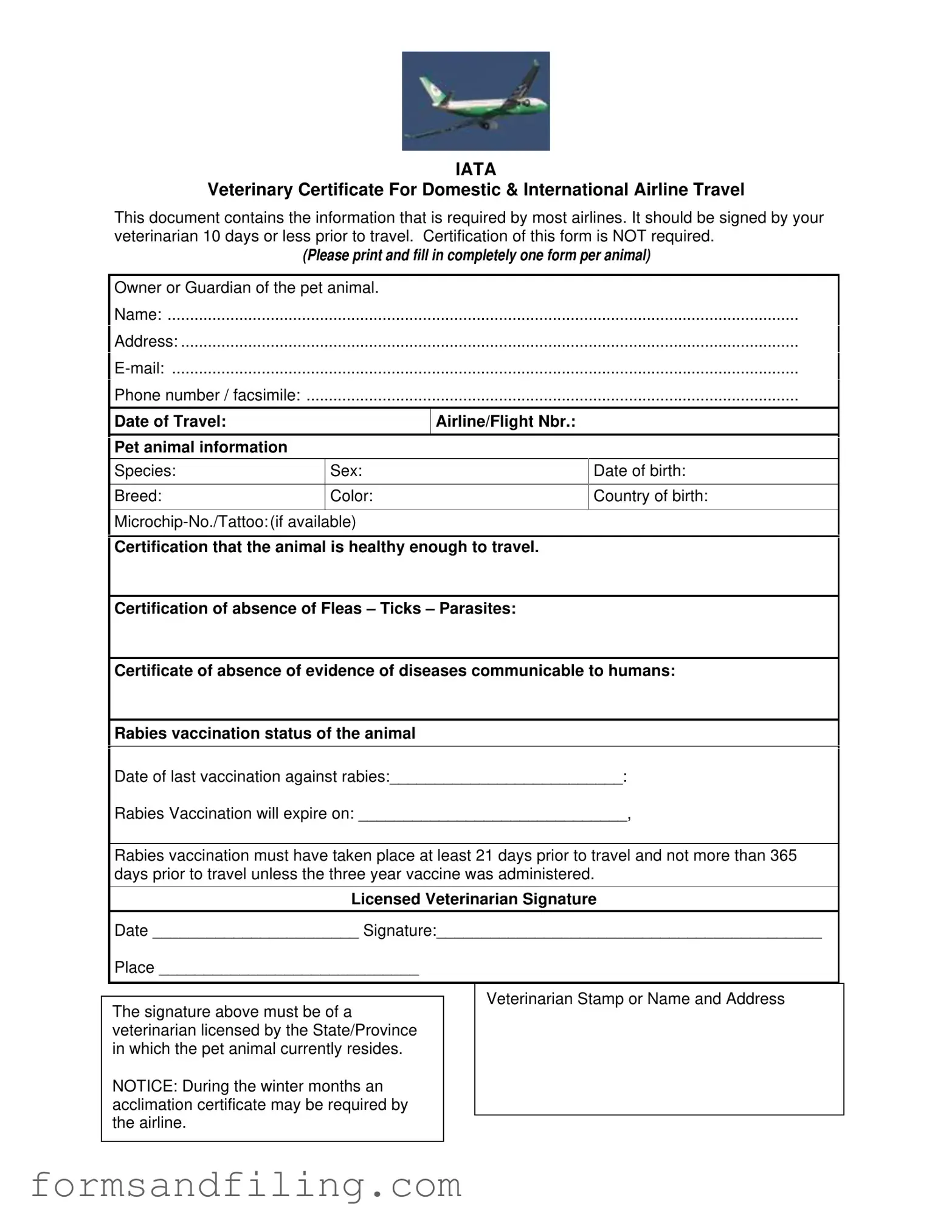 Fill Out a Valid Veterinary Certificate Travel Template
